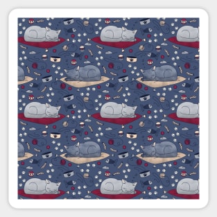 Sleepy Cat Dreams Pattern, Blue Grey Sticker